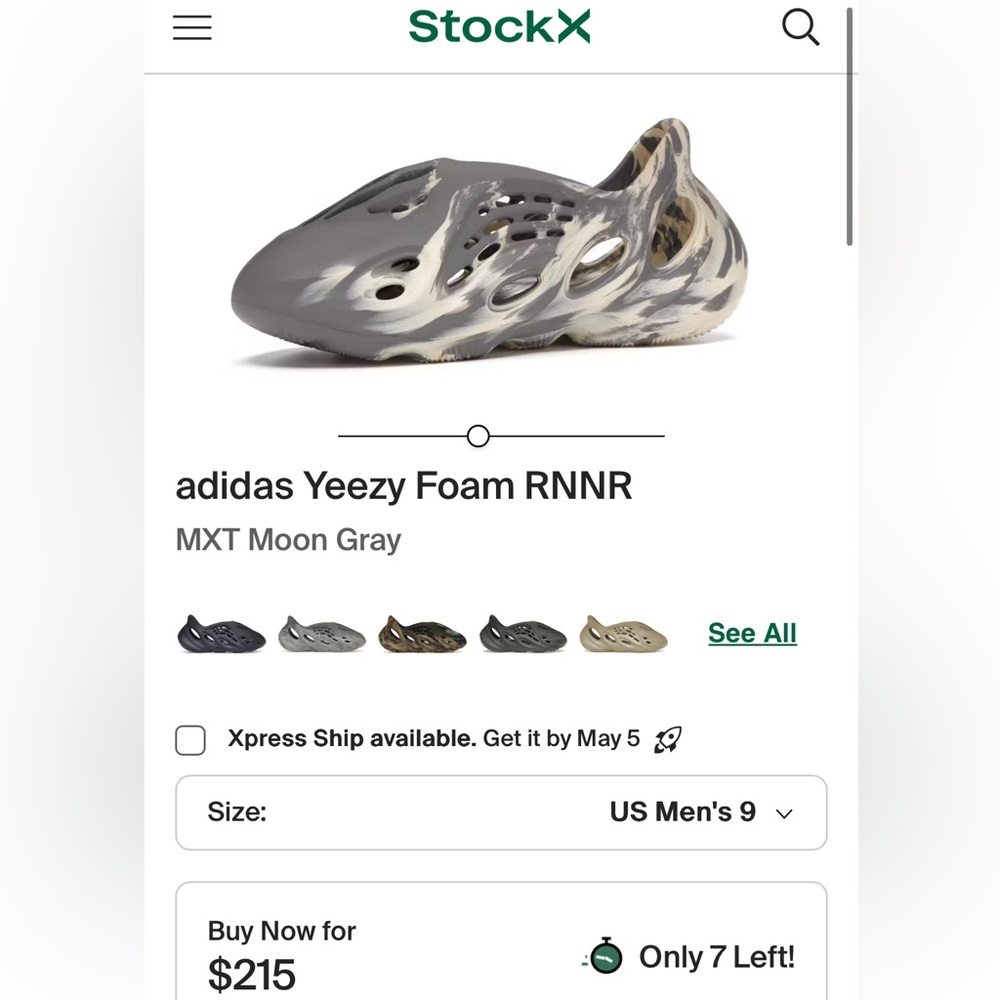Yeezy Adidas Foam Runner - Mx Granite 
RNR Granite IE4931 Moon Gray 9 crocs